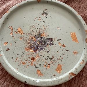 Authentic handmade ceramic tray with purple amethyst and copper